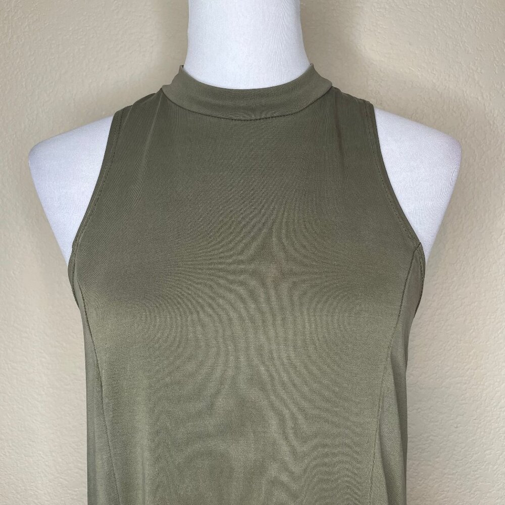 Mikey & Joey Olive Green Mock Neck Skater Dress Sleeveless Size Small - Picture 3 of 10